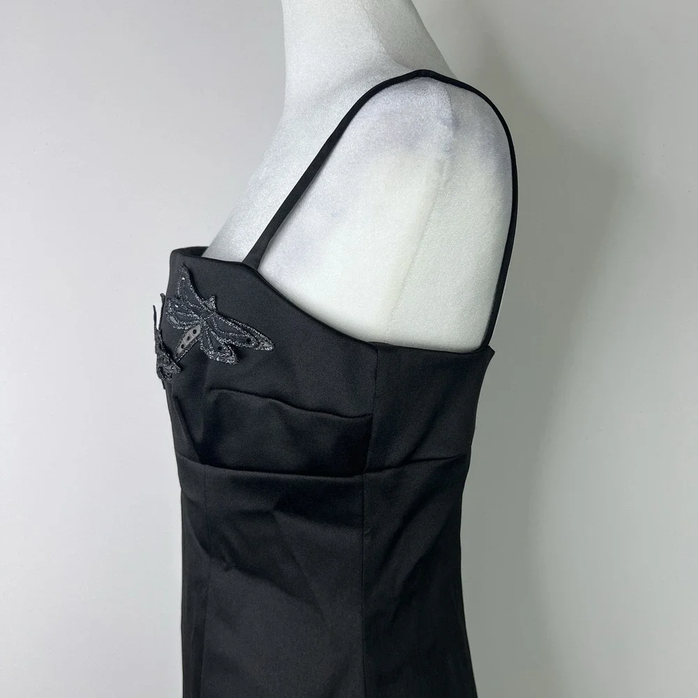 Vtg HUGO BUSCATI Black‎ Dragonfly Glam Y2K 90s Wedding Guest Cocktail Dress Sz 6